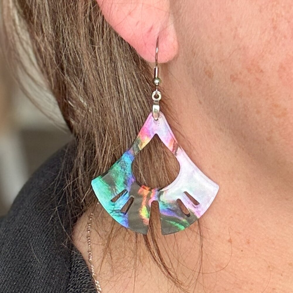 Tie-Dye Acrylic Earrings – Unique Colorful Fan Shape Earrings – Lightweight
